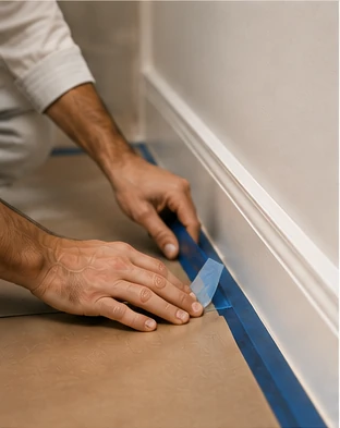 Careful masking and surface preparation along painted trim