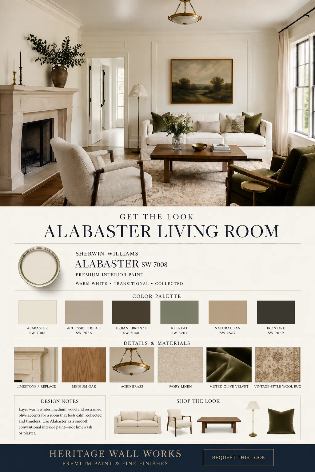 Get the Look board for Alabaster Living Room