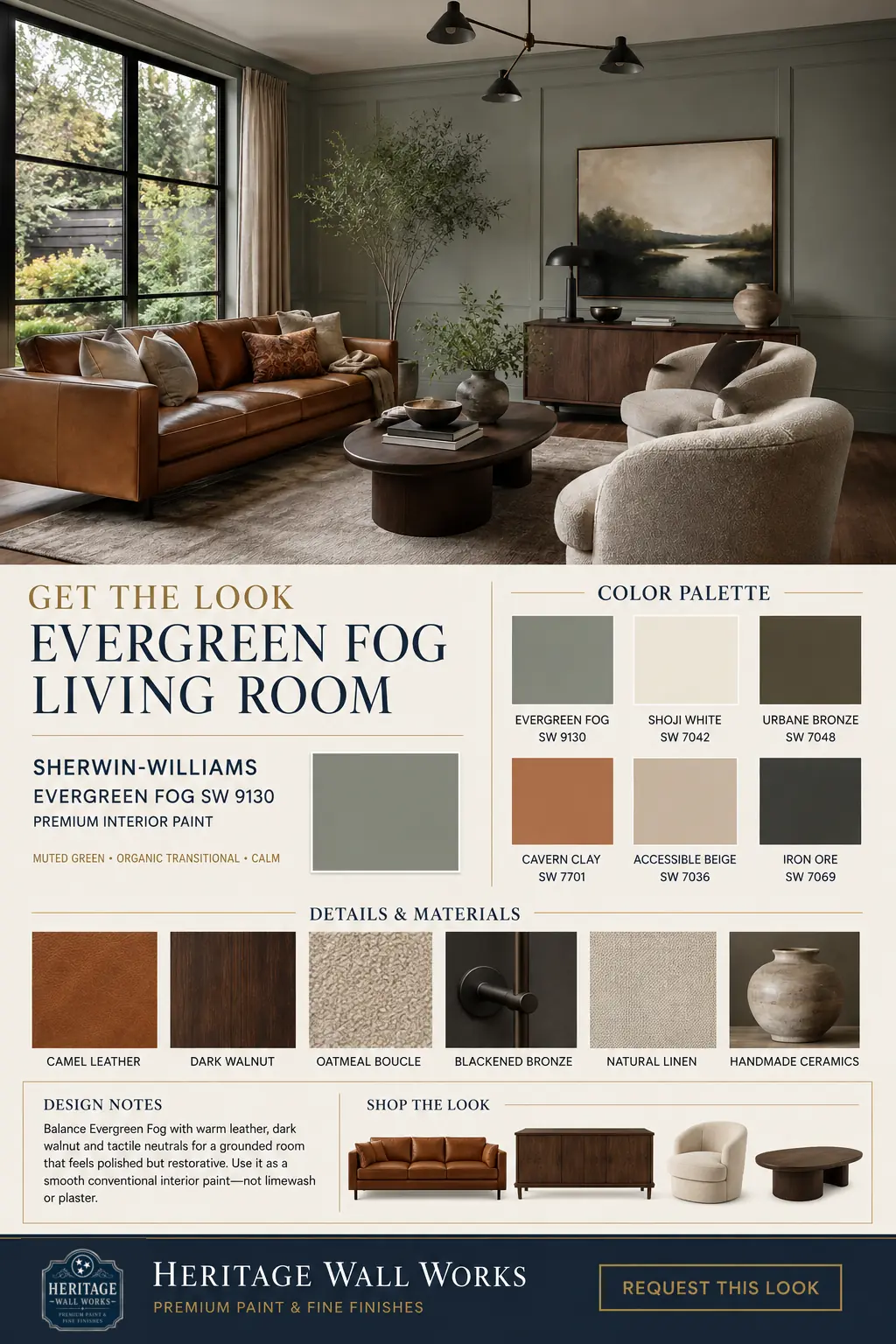 Get the Look board for Evergreen Fog Living Room