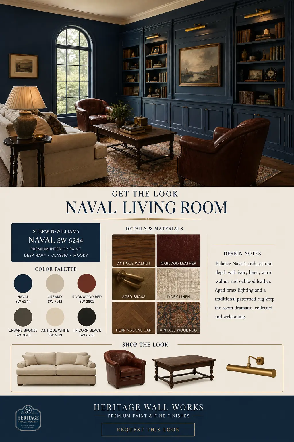Get the Look board for Naval Living Room