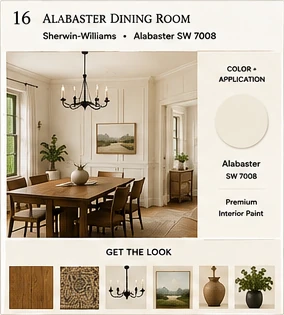 Get the Look board for Alabaster Dining Room