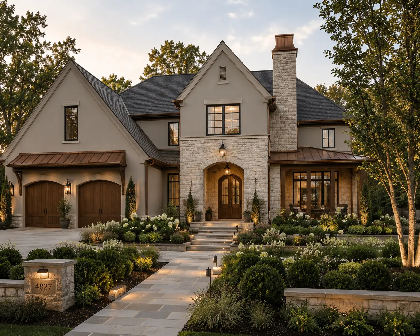 Balanced Beige Stone Transitional Exterior